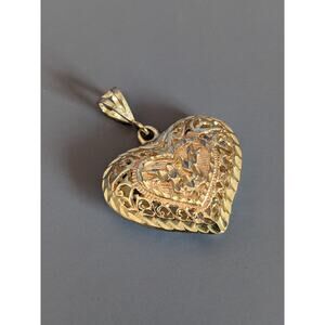 Vintage 925 Sterling Silver JT Filligree Love Birds Puffy Heart Pendant